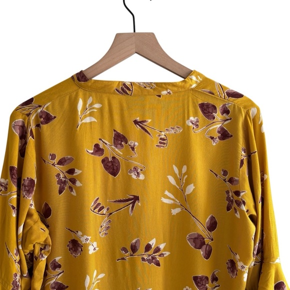 Mustard Yellow Floral Popover Blouse Tunic Ruffle Sleeves Peasant Bohemian XXL - Picture 7 of 16